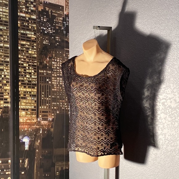 EXPRESS - vest tank: black scoop neck open knit sheer w sequins - L - Picture 5 of 16